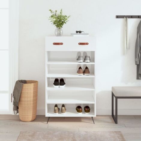 Armoire à chaussures Meuble à chaussures Étagère de rangement Blanc brillant 60x35x105 cm Bois ingénierie RTJEX806765 (1/5)