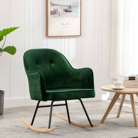 Chaise à bascule Rocking chair Fauteuil à bascule Fauteuil de relaxation Vert foncé Velours BSRHS665811 (1/5)