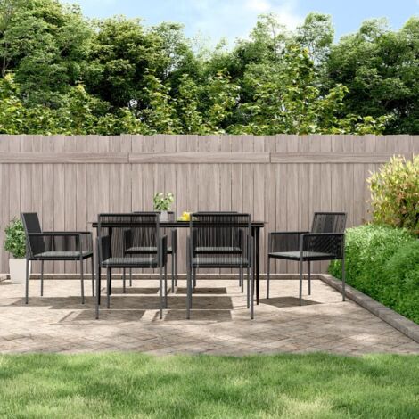 Lot de 7 Ensemble à dîner et coussins,Mobilier Table+Chaises de jardin noir rotin et acier -99646 (1/5)
