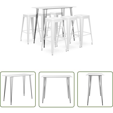 The Living Store Ensemble de bar 7 pcs Blanc - Ensemble De Bar - Meuble De Salle À Manger - Table De Bar - Tabouret De Bar - Mobilier Moderne (1/5)