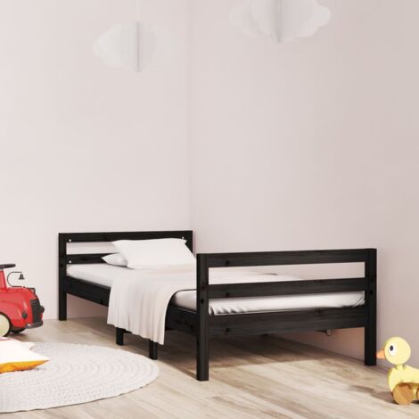 Lit adulte Cadre de lit Facile à monter pour Adultes, Adolescents, Enfants Noir 75x190 cm Bois de pin massif BNDET2591583 (1/5)