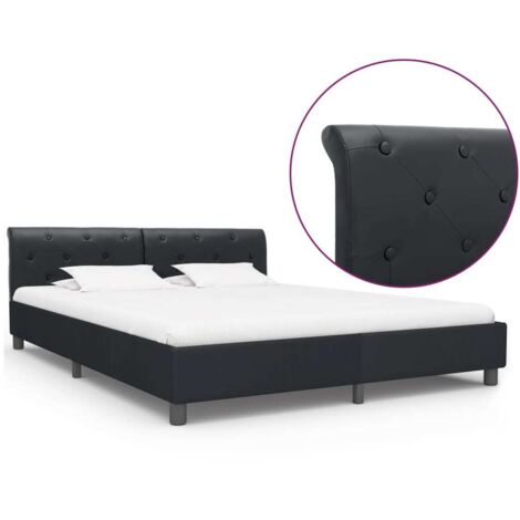 Lit adulte Cadre de lit Facile à monter pour Adultes, Adolescents, Enfants Noir Similicuir 160 x 200 cm BNDET9271623 (1/5)