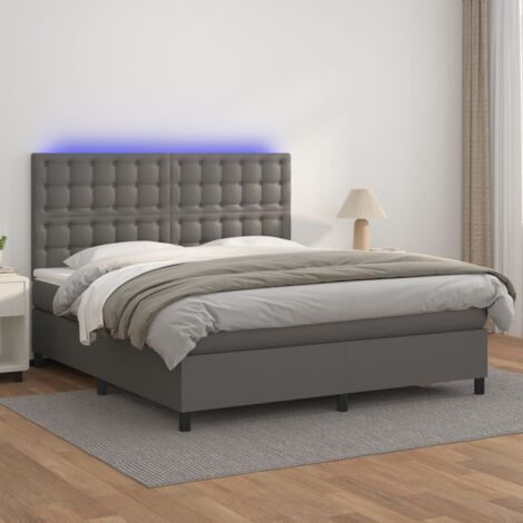 Sommier tapissier et matelas et LED, Ensemble de lit tapissier, Lit Adulte Chambre Intérieur Gris 180x200 cm Similicuir XZZ270656 (1/5)