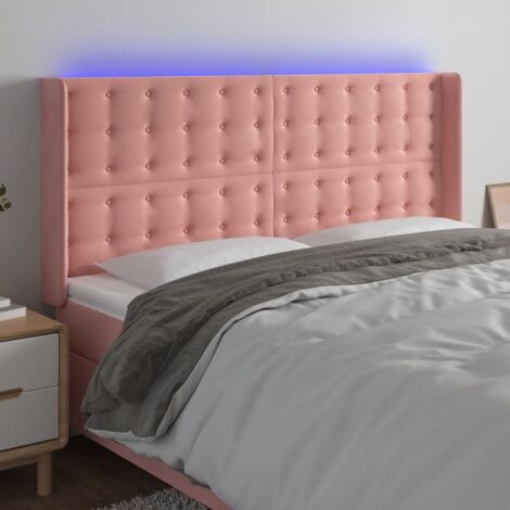 Tête de lit à LED,Panneau de lit,Pour Lit adulte,Décoration murale Rose 203x16x118/128 cm Velours XZZ441033 (1/5)