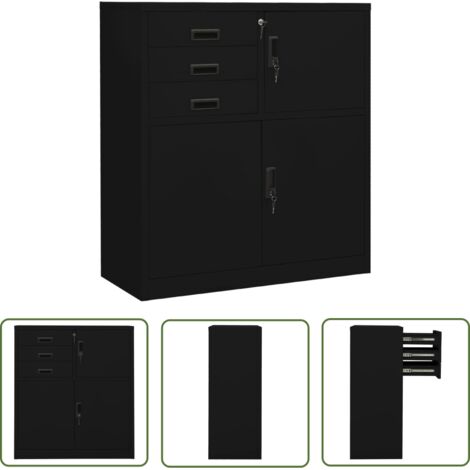 The Living Store Armoire de bureau Noir 90x40x102 cm Acier - Meuble De Bureau - Armoire De Rangement - Classeur - Armoire Métallique - Organisation De Bureau (1/5)