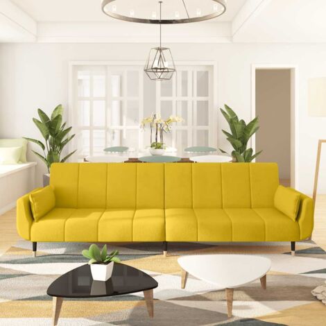 Canapé-lit à 2 places  Canapé convertible  Chaise Longue au Sol pour Chambre Salon Bureau avec deux oreillers Jaune Velours XZZ8354 (1/5)