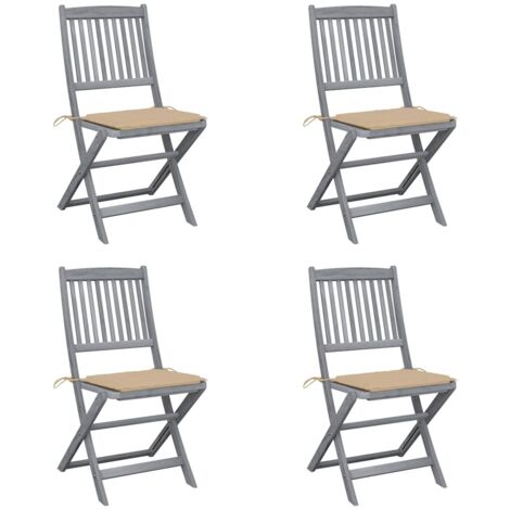 Lot de 4 Chaises pliables d'extérieur avec coussins Chaise de jardin Fauteuil de jardin Bois d'acacia BSRHS234642 (1/5)