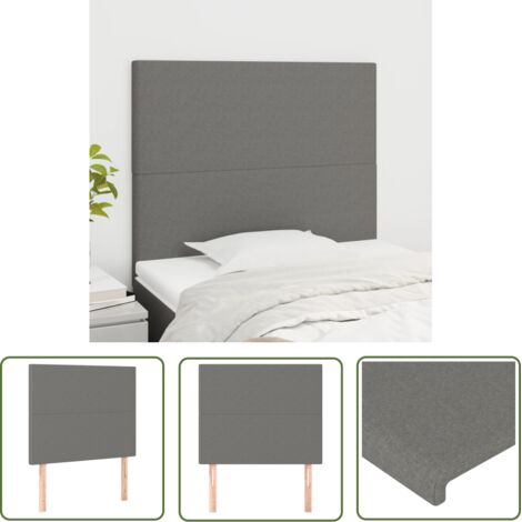 The Living Store Têtes de lit 2 pcs Gris foncé 100x5x78/88 cm Tissu - Tête De Lit - Têtière De Lit - Meuble De Chambre - Literie - Décoration Chambre (1/5)