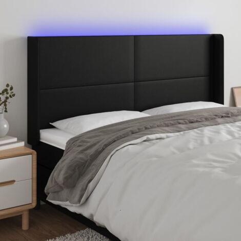 Tête de lit avec lumière LED,Panneau de lit,Décoration murale Noir 203x16x118/128 cm Similicuir XJDT294955 (1/5)