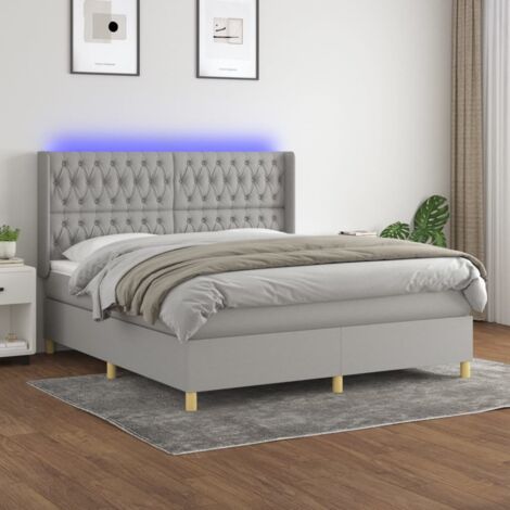 Sommier tapissier et matelas et LED, Ensemble de lit tapissier, Lit Adulte Chambre Intérieur Gris clair 180x200 cm Tissu XZZ276148 (1/5)