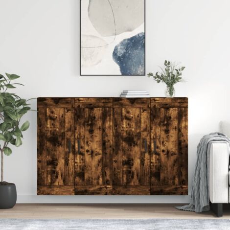 Lot de 2 Armoires murales,Armoire de rangement,Armoire suspendue chêne fumé bois d'ingénierie CNEI894956 (1/5)