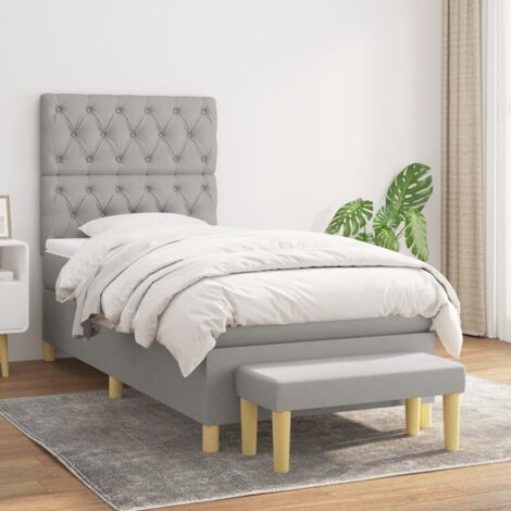 Lit Adulte - Lit à sommier tapissier avec matelas - Meuble de Chambre à Coucher - Gris clair 80x200 cm Tissu XEJZT444892 (1/5)
