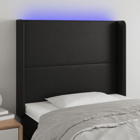 Tête de lit avec lumière LED,Panneau de lit,Décoration murale Noir 103x16x118/128 cm Similicuir XJDT655497 (1/5)