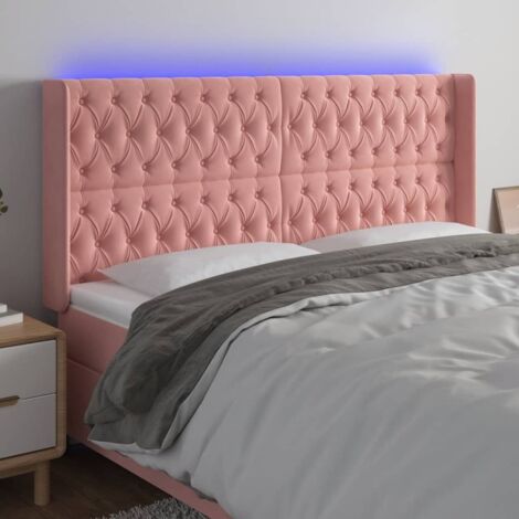 Tête de lit à LED,Panneau de lit,Pour Lit adulte,Décoration murale Rose 203x16x118/128 cm Velours XZZ707617 (1/5)