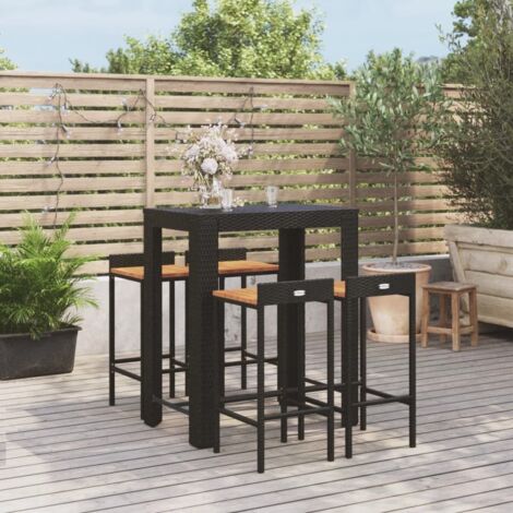 5 pcs Ensemble de bar jardin  Meuble de Jardin/bistro  Ensemble table et chaises noir poly rotin/bois massif acacia DEJDX89638 (1/5)