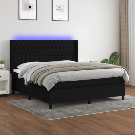 Sommier tapissier avec matelas et LED， Ensemble de lit tapissier， Lit Adulte Chambre Intérieur Noir 180x200 cm Tissu XZZ345135 (1/5)