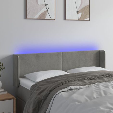 Tête de lit avec lumière LED,Panneau de lit,Décoration murale Gris clair 147x16x78/88 cm Velours XJDT646748 (1/5)