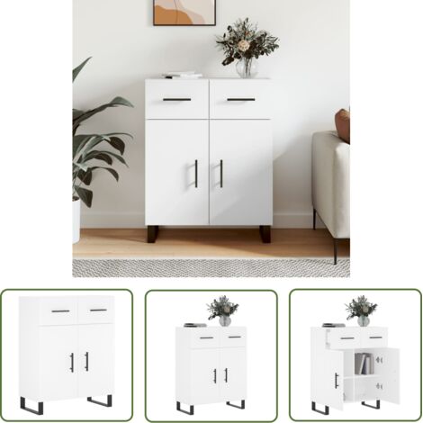 The Living Store Buffet blanc 69,5x34x90 cm bois d'ingénierie - Buffet Blanc - Buffet Design - Armoire Blanche - Meuble Rangement - Commode (1/5)