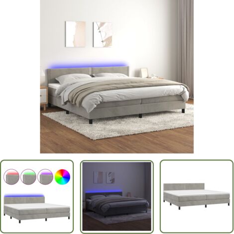 The Living Store Sommier à lattes de lit avec matelas LED Gris clair 200x200 cm - Lit Plateforme - Lit Capitonné - Lit Design - Lit Velours - Lit Avec Rangement (1/5)
