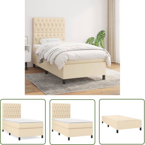 The Living Store Sommier à lattes de lit avec matelas Crème 100x200 cm Tissu - Lit Plateforme - Lit Double - Literie - Matelas À Ressorts Ensachés - Têtière Ajustable (1/5)