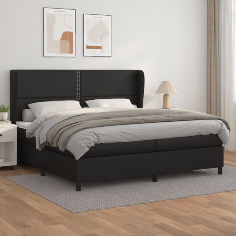 Lit Adulte Fonctionnel - Lit à sommier tapissier avec matelas pour Couchage Noir 200x200 cm Similicuir BV30356 (1/5)