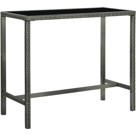 Table bar de jardin Table Haute Gris 130x60x110 cm Résine tressée et verre BZTHBS199431