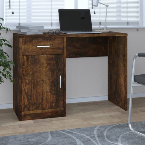 Bureau avec tiroir Bureau informatique Bureau d'écriture d'étude et armoire Chêne fumé 100x40x73 cm BZRNR676559 (1/5)