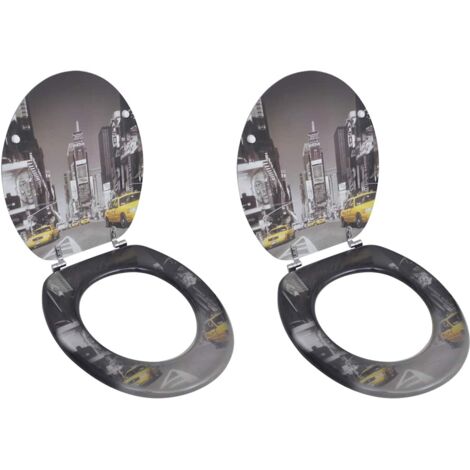 Lot de 2 Sièges de toilette,Abattant WC,Sièges WC avec couvercles MDF New York VDVM954608 (1/5)