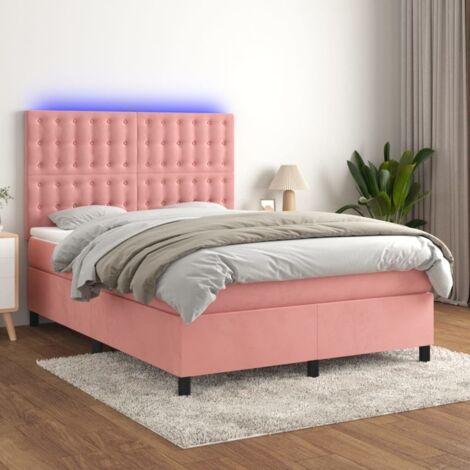 Sommier tapissier avec matelas et LED Sommier pour Adulte et Enfant Lit adulte Rose 140x190 cm Velours XRKJY6087508 (1/5)
