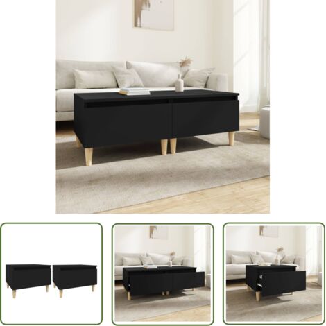 The Living Store Tables d'appoint 2 pcs Noir 50x46x35 cm Bois d'ingénierie - Table D'appoint - Meuble Design - Table Basse Scandinave - Table Noire - Mobilier Intérieur (1/5)