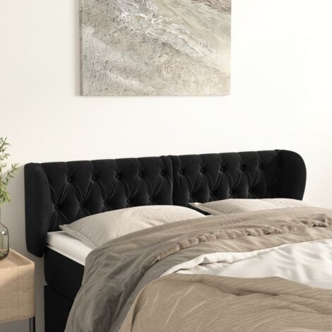 Tête de lit avec oreilles，Panneau de lit，Pour Lit adulte，Décoration murale Noir 163x23x78/88 cm Velours XZZ846364 (1/5)