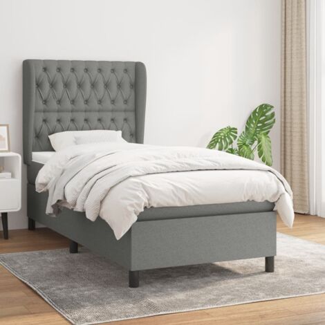 Lit Adulte Sommier et Matelas,Lit à sommier tapissier avec matelas Gris foncé 100x200cm Tissu -BVN77488 (1/5)