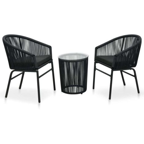 3 pcs Ensemble de bistro Ensemble Table et Chaises Ensemble de café avec coussins Rotin PE Noir DEJDX49973 (1/5)