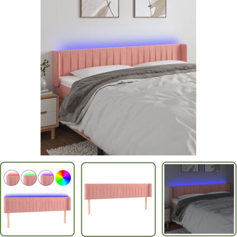 The Living Store Tête de lit à LED Rose 203x16x78/88 cm Velours - Tête De Lit Led - Tête De Lit Velours - Tête De Lit Rose - Éclairage Led - Têtière De Lit (1/5)