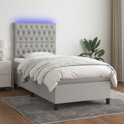Sommier tapissier avec matelas et LED - Sommier pour Adulte et Enfant - Lit adulte - Gris clair 90x190cm Tissu XEJZT128746 (1/5)