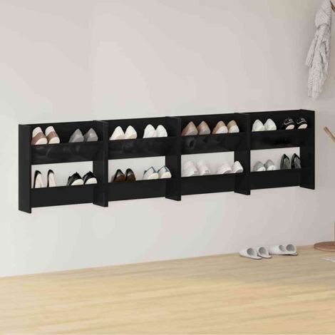 Armoires à chaussures murales 4 pcs Meuble à chaussures Étagère de rangement Noir brillant 60x18x60 cm RTJEX348769 (1/5)