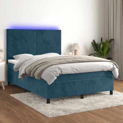 Lit Adulte - Sommier tapissier matelas et LED - Ensemble de lit tapissier - Chambre Intérieur Bleu foncé 140x190 cm Velours XZZ422796 (1/5)