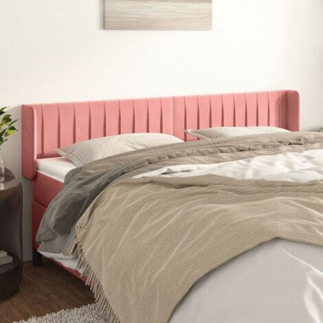 Tête de lit avec oreilles Panneau de lit pour Lit adult Décoration murale Rose 183x16x78/88 cm Velours RJYKXR854853 (1/5)