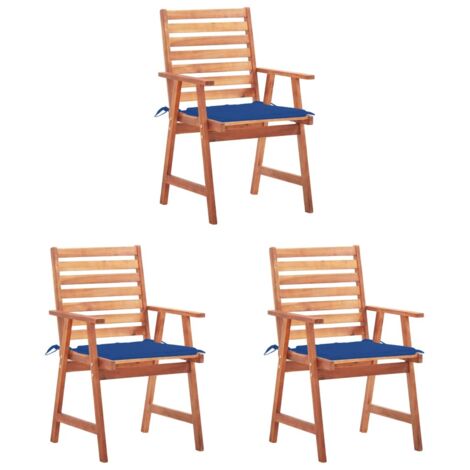 3 pcs Chaises à dîner d'extérieur avec coussins Chaise de salle à manger Chaise de jardin Acacia massif BSRHS723637 (1/5)