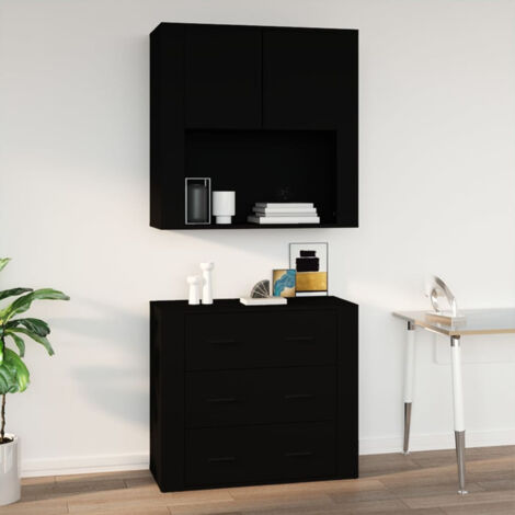 Armoire murale, Meuble Haut, Armoire Etagère de rangement Noir 80x33x80 cm Bois d'ingénierie HYB28145 (1/5)