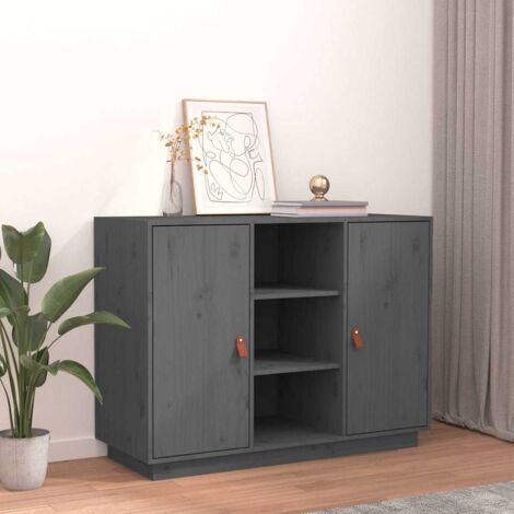 Buffet,Bahut, Meuble de Rangement pour Salon, Bureau Gris 100x40x75 cm Bois massif de pin, Armoire de Rangement FBV59574 (1/4)