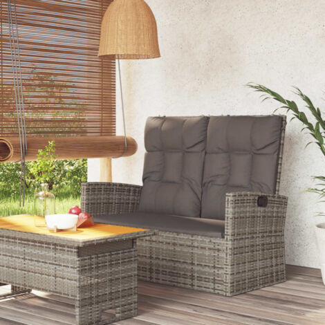 Banc de jardin Banquette de jardin Siège/Chaise inclinable et coussins gris 118cm résine tressée BTEB44991 (1/5)