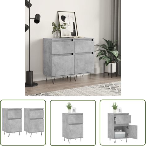 The Living Store Buffets 2 pcs gris béton 40x35x70 cm bois d'ingénierie - Buffet Design Moderne - Buffet Rangement - Buffet Cuisine - Meuble Rangement - Meuble Salon (1/5)