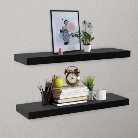 Lot de 2 Étagères murales flottantes Étagère de Rangement Murale pour Chambre à Coucher, Cuisine, Salon Noir 80x20x3,8 cm BRZH175198 (1/5)