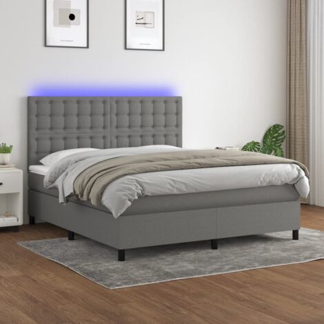 Sommier tapissier et matelas et LED, Ensemble de lit tapissier, Lit Adulte Chambre Intérieur Gris foncé 180x200 cm Tissu XZZ331666 (1/5)