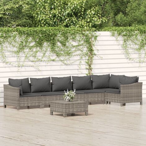 7 pcs Salon de jardin Salon d'extérieur Ensemble Meuble de Jardin Mobilier d'Extérieur avec coussins Gris Résine tressée XFNRX390212 (1/5)