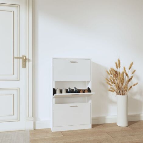 Armoire à chaussures Meuble à chaussures Étagère de rangement Blanc brillant 59x17x108 cm Bois ingénierie XZZZ107667 (1/5)