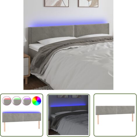 The Living Store Tête de lit à LED Gris clair 200x5x78/88 cm Velours - Tête De Lit Led - Tête De Lit Velours - Éclairage Led - Tête De Lit Réglable - Support Lombaire (1/5)