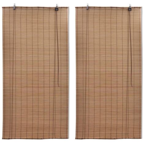 2 pcs Stores roulants, Stores Enrouleur, Stores Occultant, Stores jour nuit pour Fenêtre en bambou 150x220 cm Marron MAE5999 (1/5)