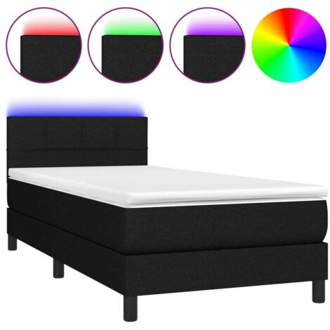 Sommier à lattes de lit avec matelas LED Noir 100x200 cm Tissu (1/5)